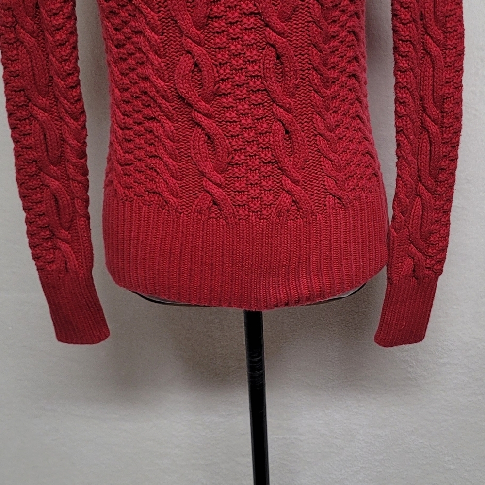 Moda International Vintage 90s Solid Dark Red Ribbed Cable Knit V-neck Sweater S - Picture 9 of 10